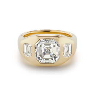 One-of-a-Kind BNS Ring with Asscher Diamond and Emerald-Cut Diamond Sides