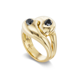 Knot Ring with 2 Black Diamond Pears