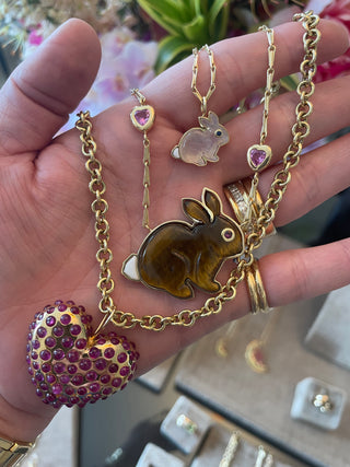 Large Bunny Pendant with Sapphire Hearts