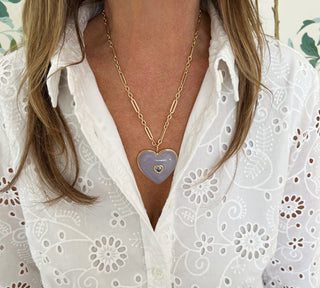 AERIN x Brent Neale : Large Puff Heart Pendant with White Agate and Diamond Heart Inset