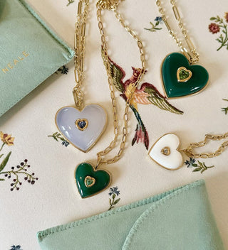 AERIN x Brent Neale : Large Puff Heart Pendant with Blue Chalcedony and Blue Sapphire Heart Inset