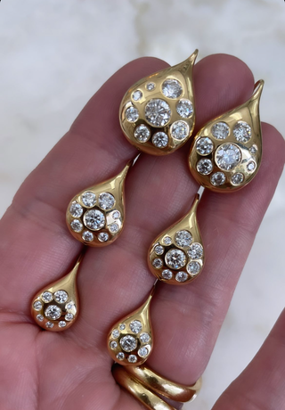 Small Petal Drop Earrings with Diamonds