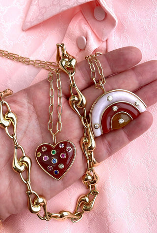 Medium Marianne Pendant with Pink Opal, Carnelian, and Yellow Chalcedony