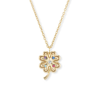 Gold Four-Leaf Clover Pendant with Birthstones