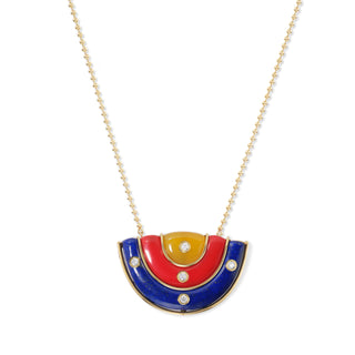 Medium Marianne Pendant with Lapis, Coral, and Yellow Chalcedony
