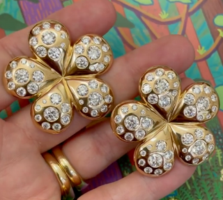 Large Petal Flower Earrings with Diamonds
