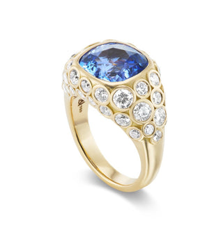One-of-a-Kind Crown Ring with Light Blue Sapphire Center and Diamond Accents