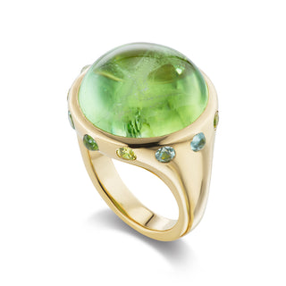 One-of-a-Kind Crown Ring with Round Peridot Cabochon