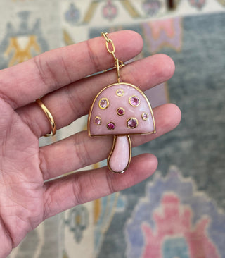 Large Magic Mushroom Pendant with Pink Opal and Ombre Pink Sapphires