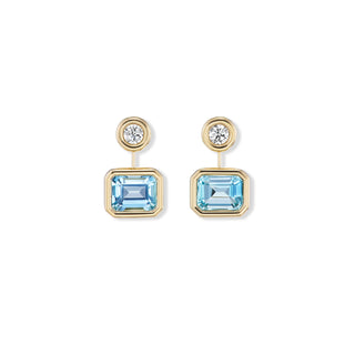 One-of-a-Kind Double Drop Pillow Earrings with Diamonds and Blue Topaz