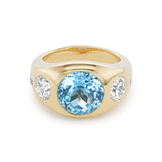One-of-a-Kind BNS Ring with Round Aquamarine and Diamond Round Sides
