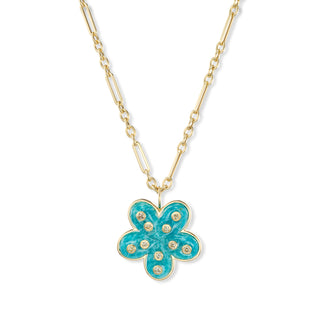 Petal Flower Pendant with Amazonite and Champagne Diamonds