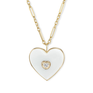 AERIN x Brent Neale : Large Puff Heart Pendant with White Agate and Diamond Heart Inset