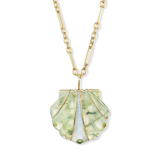 Large Stone Shell Pendant with Prehnite & Moonstone, and Cabochon Insets