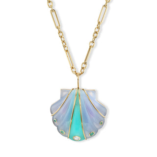 Large Stone Shell Pendant with Blue Chalcedony & Chrysoprase