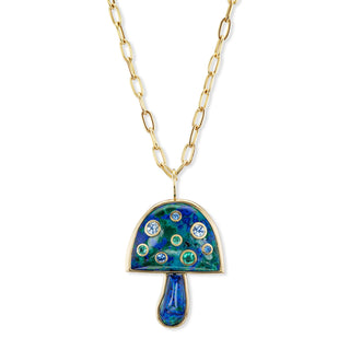 Large Magic Mushroom Pendant with Azurite and Blue-Green Insets