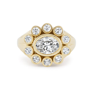 One-of-a-Kind Wildflower Ring with Oval Diamond and Round Diamond Petals