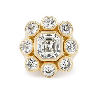 One-of-a-Kind Wildflower Ring with Asscher Diamond and Old-Mine Diamond Petals