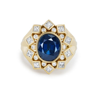 One-of-a-Kind Wildflower Ring with Oval Blue Sapphire and Mixed-Shape Diamond Petals