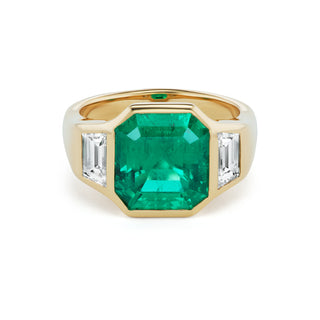 One-of-a-Kind BNS Ring with Emerald and Diamond Trapezoid Sides
