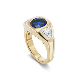 One-of-a-Kind BNS Ring with North-South Oval Sapphire and Trillion Diamond Sides