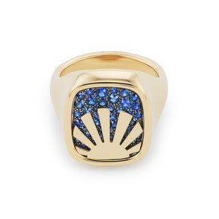 Mini Sunset Signet with Ombre Blue Sapphire Pave