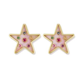 Large Star Inlay Earrings with Gemstones