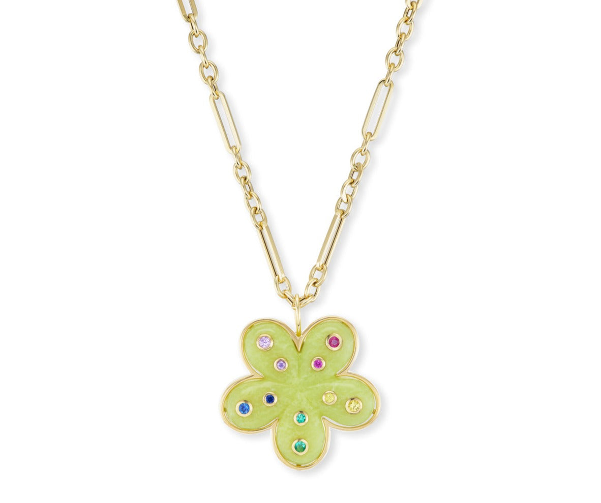 Petal Flower Pendant with Brazilian Opal and Multi-Colored