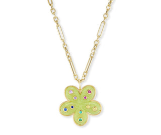 Petal Flower Pendant with Brazilian Opal and Multi-Colored Sapphires