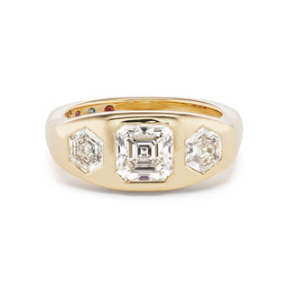 One-of-a-Kind BNS Ring with Asscher Diamond and Hexagon Diamond Sides