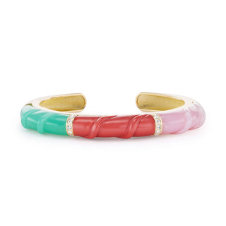Stone Friendship Cuff with Chrysoprase, Coral, and Pink Opal