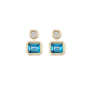 One-of-a-Kind Double Drop Pillow Earrings with Diamonds and London Blue Topaz