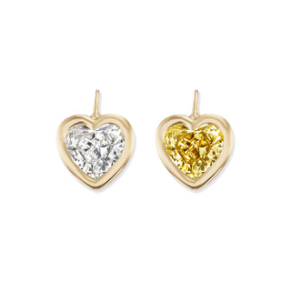 One-of-a-Kind Pillow Drop Earrings with White and Yellow Diamond Hearts