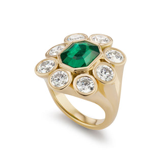 One-of-a-Kind Wildflower Ring with Emerald and Diamond Petals