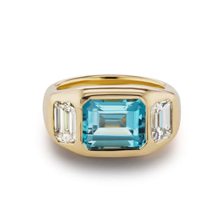 One-of-a-Kind BNS Ring with Aquamarine and Diamond Sides