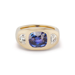 One-of-a-Kind BNS Ring with Sapphire and Diamond Half-Moon Sides