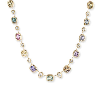One-of-a-Kind Pillow Necklace with Pastel Multi-Colored Sapphires and Diamond