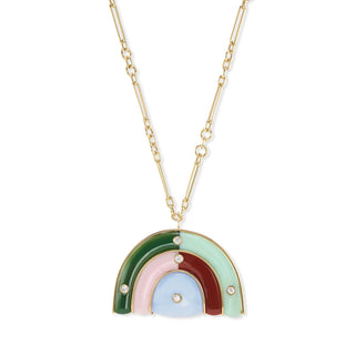 Large Marianne Pendant with Green Agate, Peruvian Opal, Pink Opal, Carnelian, and Blue Chalcedony