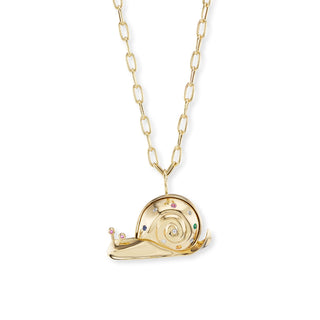 Large All Gold Snail Pendant with Sapphires & Diamonds