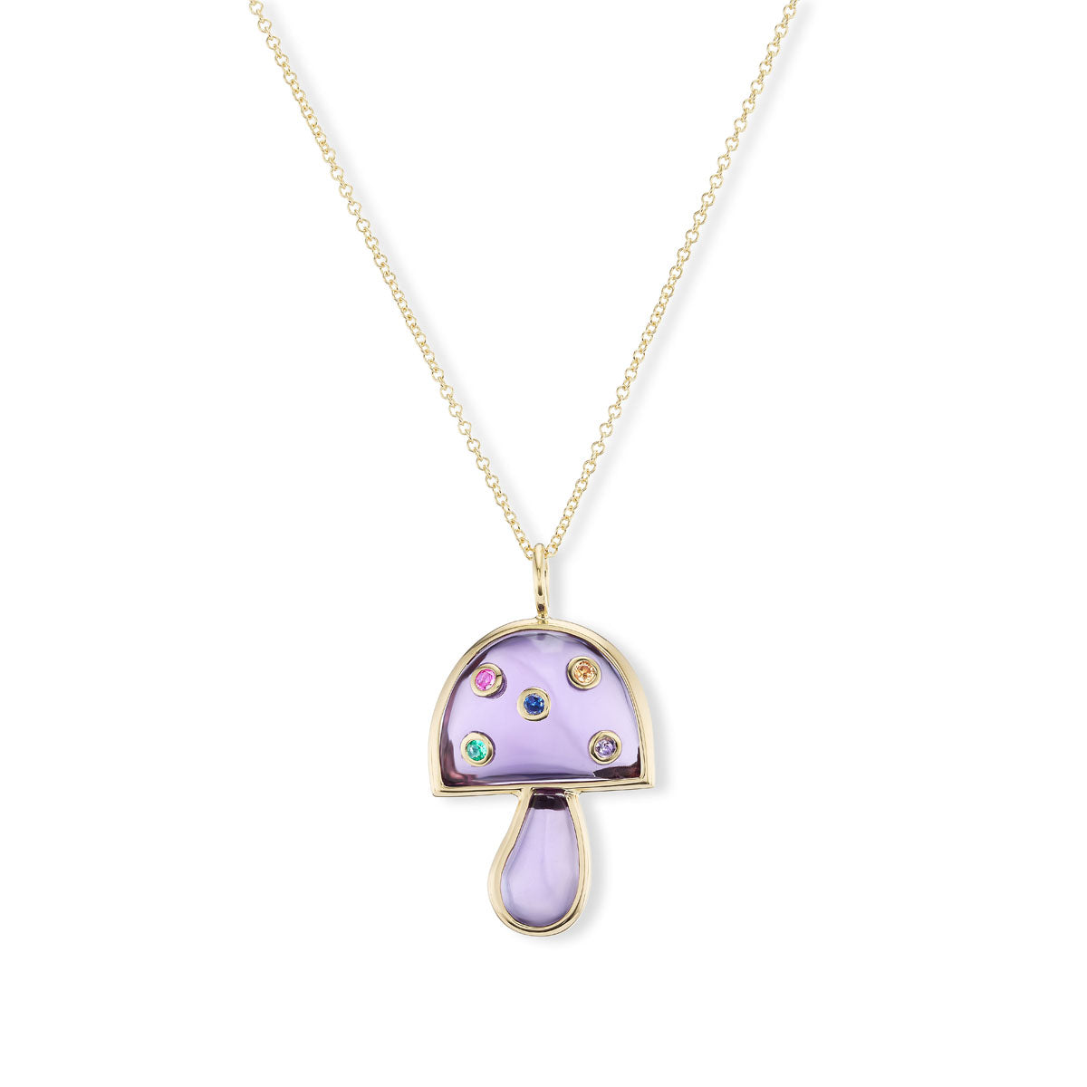 Small Magic Mushroom Pendant with Amethyst and Multi-Colored