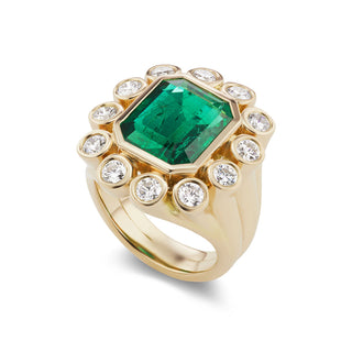 One-of-a-Kind Wildflower Ring with Emerald and Diamond Petals