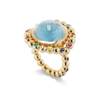 One-of-a-Kind Daisy Chain Ring with Aquamarine Cabochon