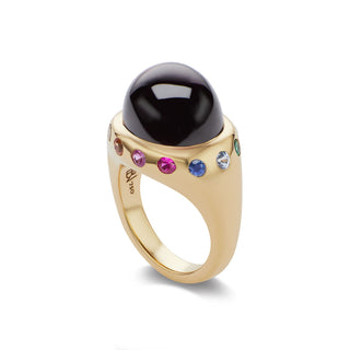 One-of-a-Kind Crown Ring with Garnet and Rainbow Stones