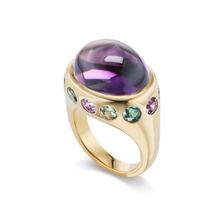 One-of-a-Kind Crown Ring with Amethyst and Multi-Colored Sapphires