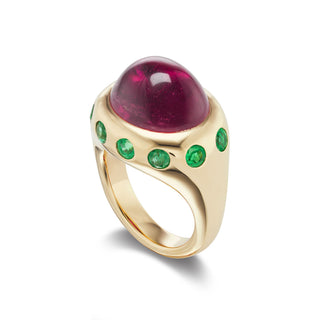 One-of-a-Kind Crown Ring with Rubellite and Emeralds