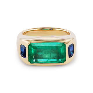 One-of-a-Kind BNS Ring with Rectangular Emerald and Sapphire Sides