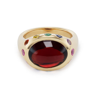 One-of-a-Kind Crown Ring with Garnet and Multi-Colored Sapphires