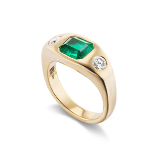 One-of-a-Kind BNS Ring with Emerald and Round Diamond Sides