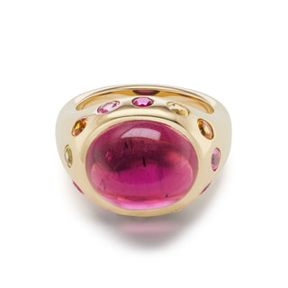 One-of-a-Kind Crown Ring with Rubellite and Multi-Colored Sapphires