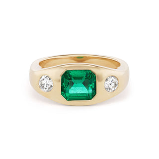 One-of-a-Kind BNS Ring with Emerald and Round Diamond Sides